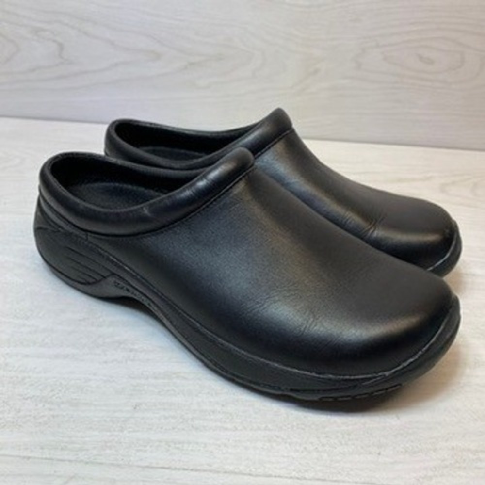 Merrell Mens 9 Encore Gust Clog Slip On Black Leather Mules J66171 Work Comfort